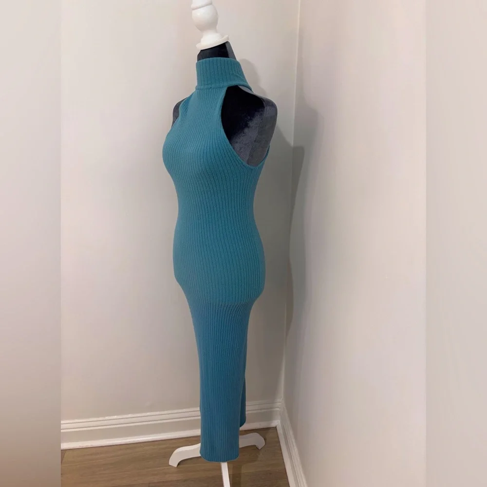 Abercrombie & Fitch High Neck Blue/Teal Sleeveless Ribbed Maxi Size Xs